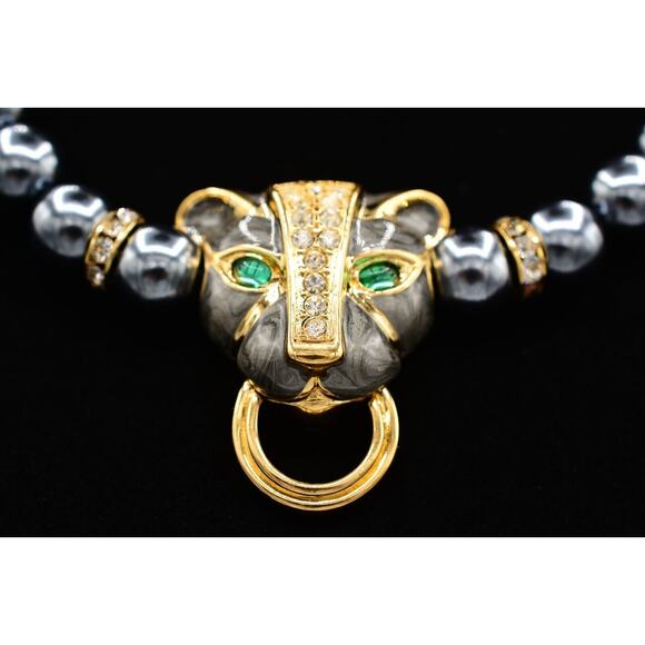 KJL Avon Duchess Windsor Necklace Panther Cabochon Green Eyes Signed 1980s Bin3B - Picture 3 of 12